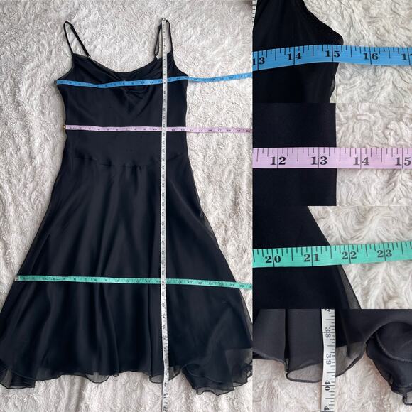 Bebe silk rhinestone beaded slip dress chiffon cocktail midi black ruched bust S - Picture 5 of 15